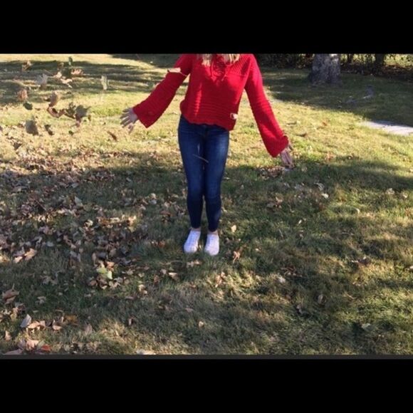 Kate C. Red  Crochet Long Sleeve Cropped  Sweater Size Small/Medium - Picture 4 of 10